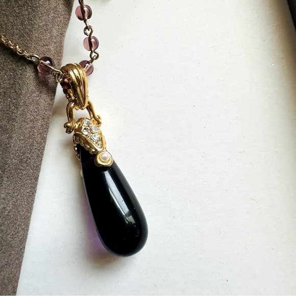 NIB VTG Nolan Miller Glamour Collection Black and Gold Pendant Necklace - Picture 4 of 4